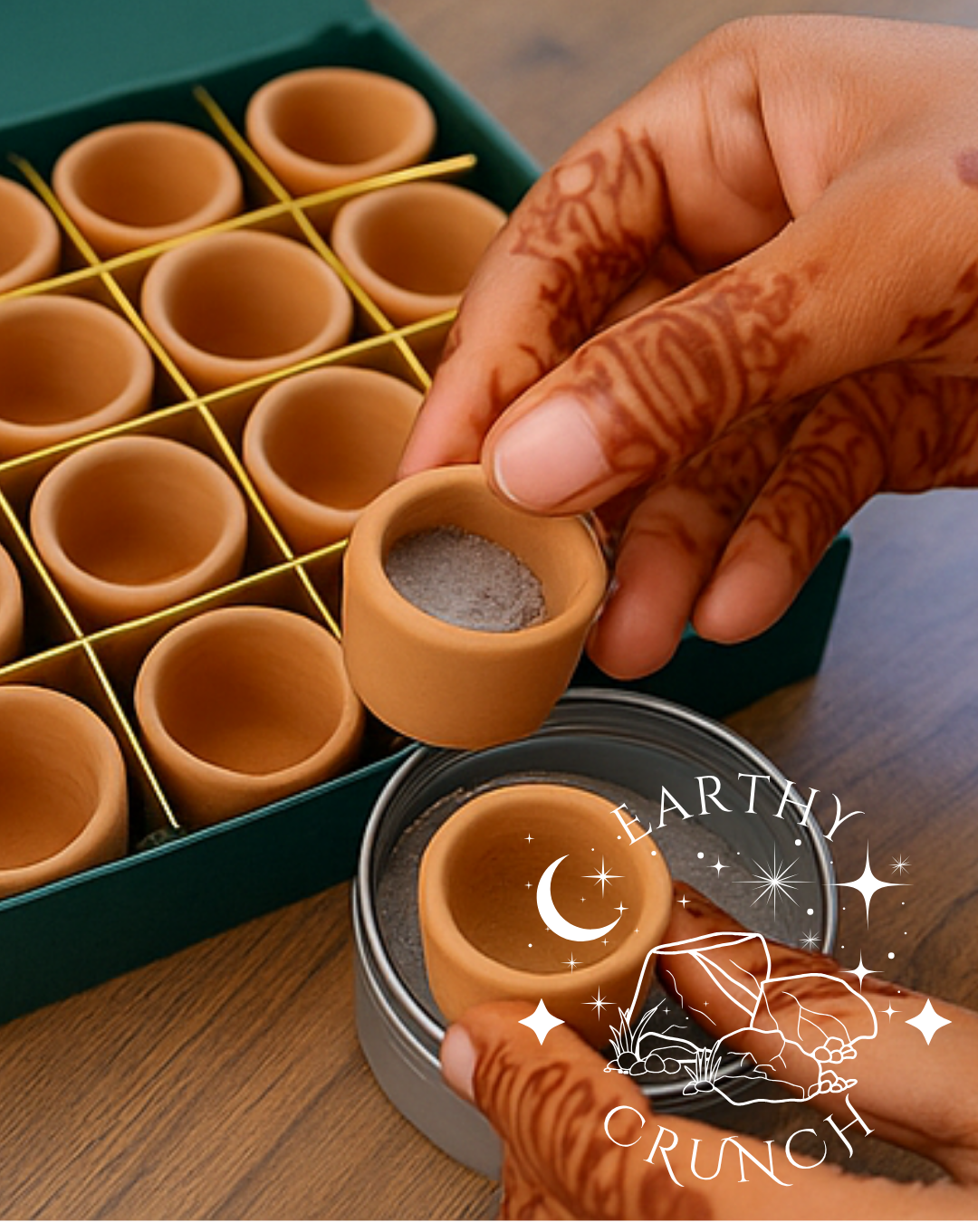 16x Indian Terracotta Shot Pots with Clay Powder (100g) Bundle - Gift Box Included