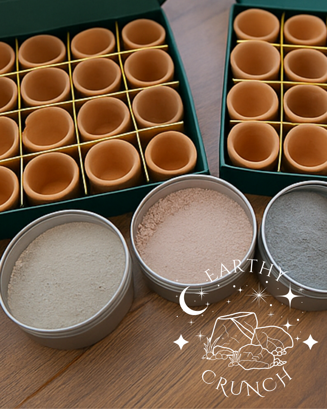 16x Indian Terracotta Shot Pots with Clay Powder (100g) Bundle - Gift Box Included