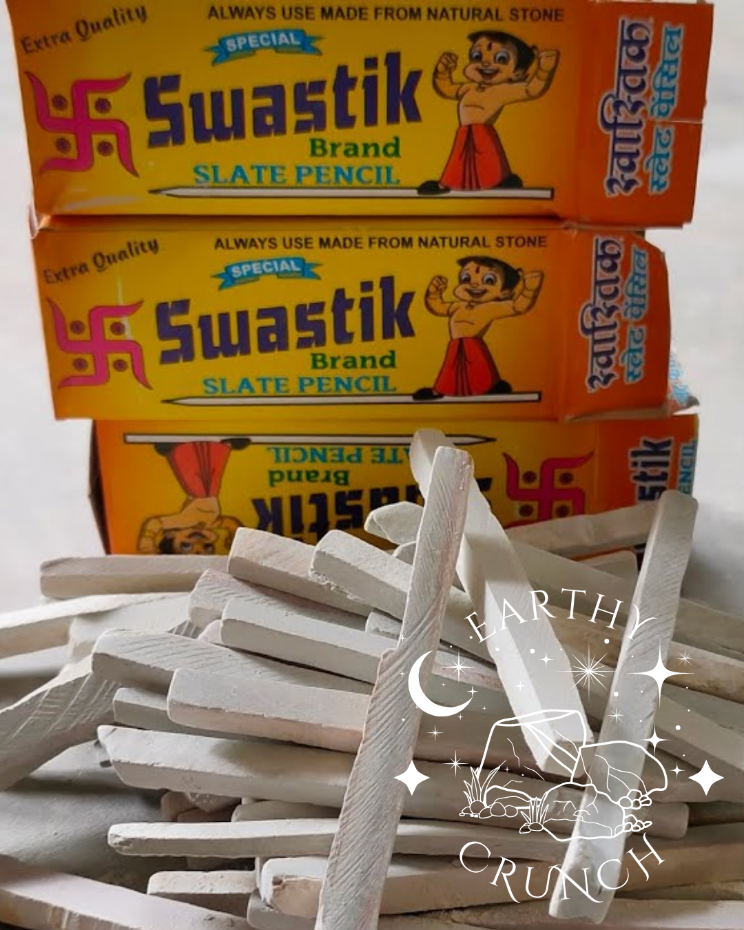 White/Mixed Slate Pencils (Top Indian Brands! inc. Chandtara, Metro Gold, Swastik, Sundeep Premium) - Edible Shale stone for Pica/ Geophagia