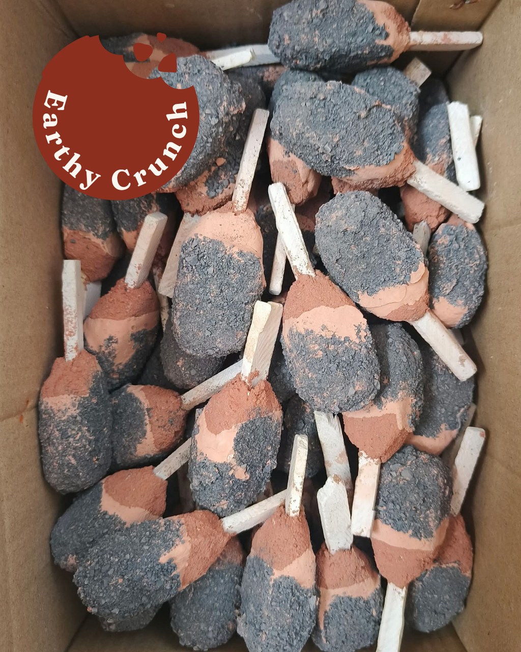 Galaxy Pops -  Layered red clays rolled in chalk paste and smoky crumbs (Edible Clay Treats)