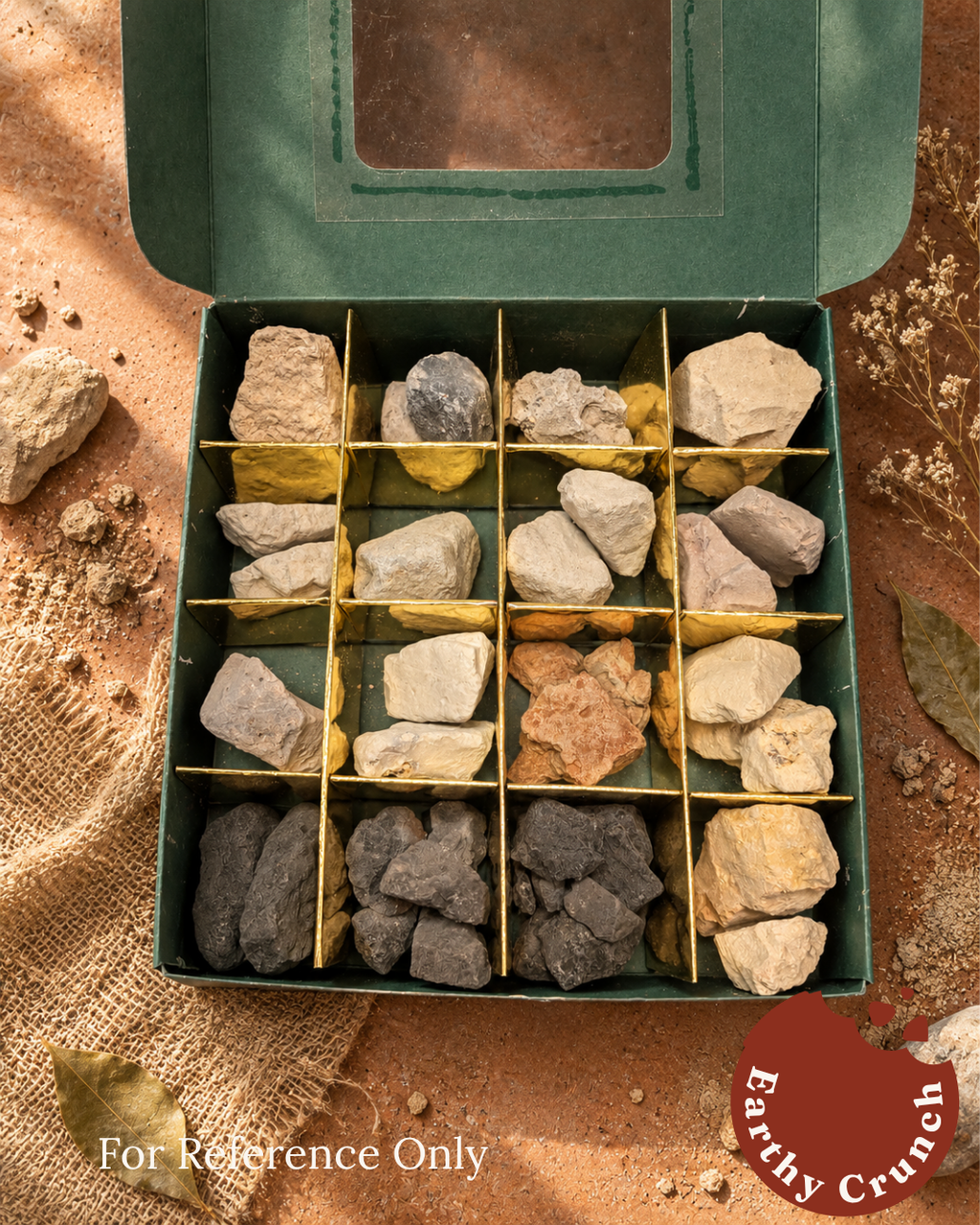 Ontdekkingset met Indiase klei – Geassorteerde proefset met 16 Indiase kleisoorten (Eetbare kleiproefset voor pica of geofagie)
