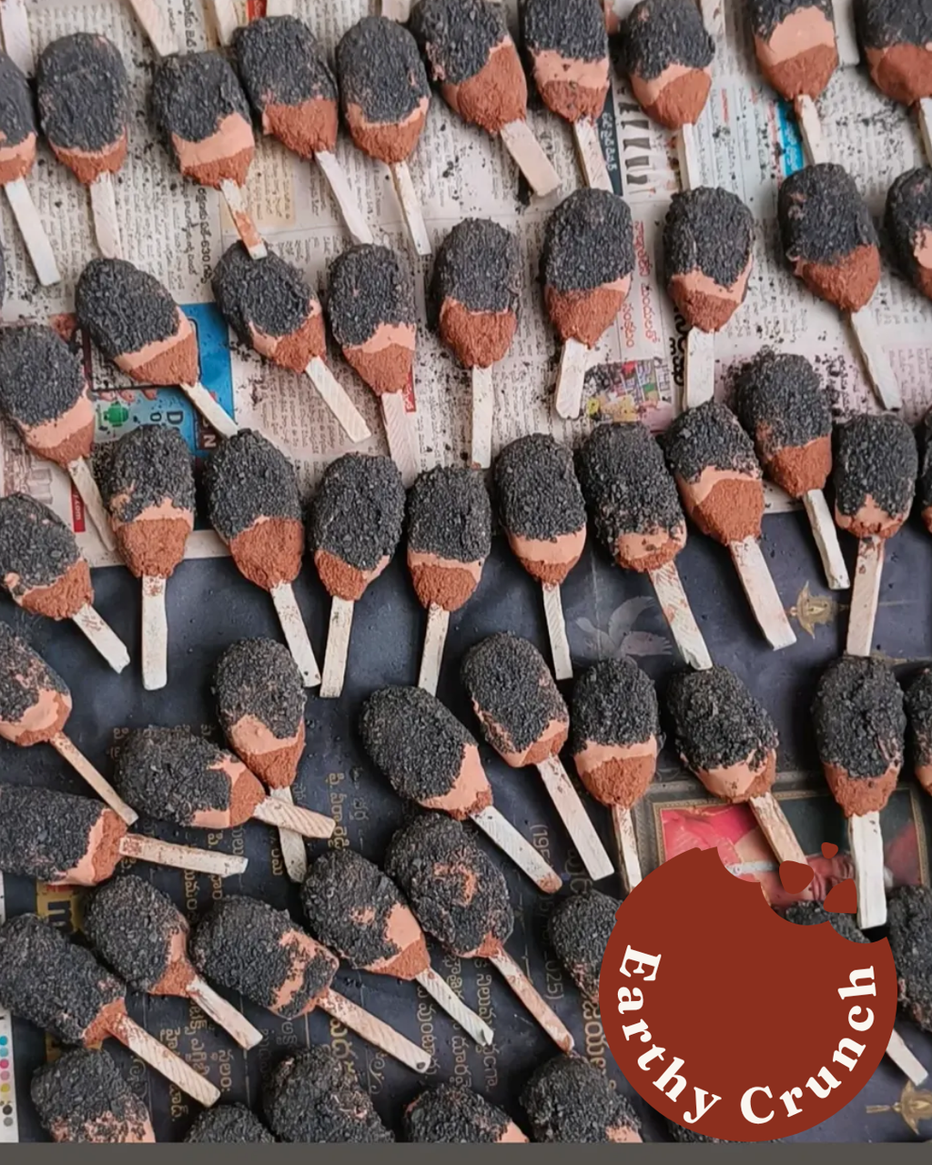 Galaxy Pops -  Layered red clays rolled in chalk paste and smoky crumbs (Edible Clay Treats)