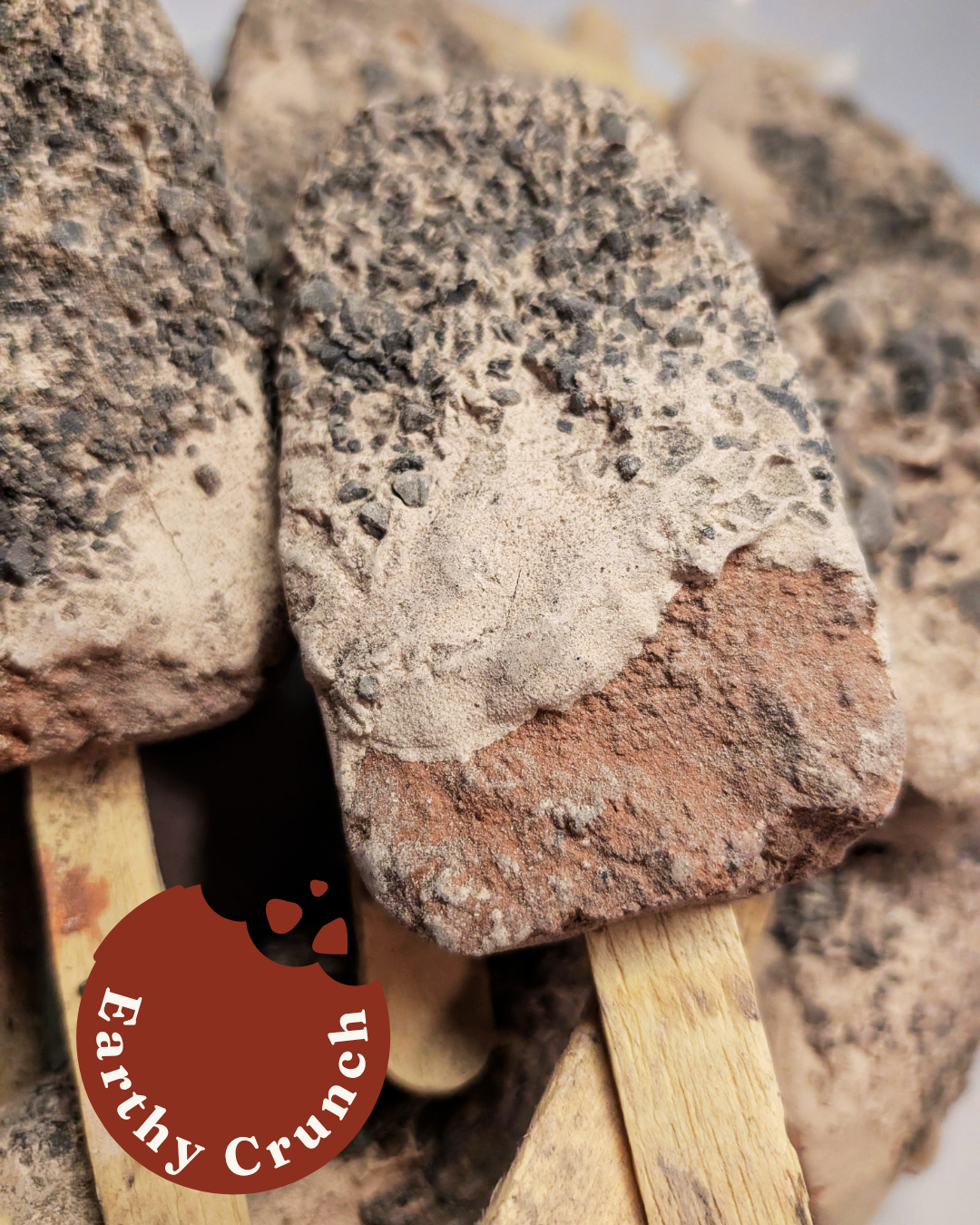 Galaxy Pops -  Layered red clays rolled in chalk paste and smoky crumbs (Edible Clay Treats)
